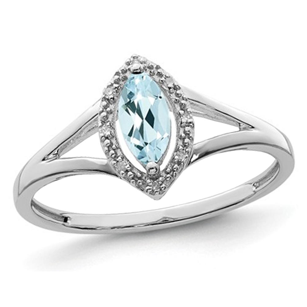 Gem And Harmony 1/5 Carat (ctw) Marquise-Cut Aquamarine Ring in Sterling Silver