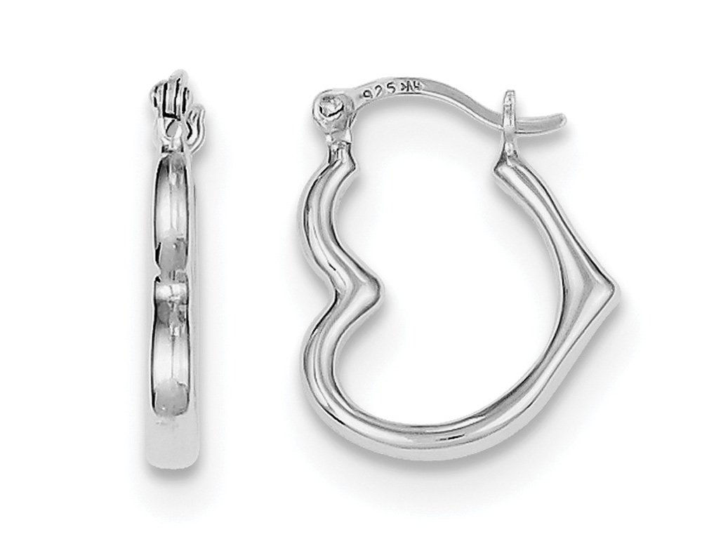 Gem And Harmony Small Sterling Silver Rhodium Plated Hollow Open Heart Hoop Earrings