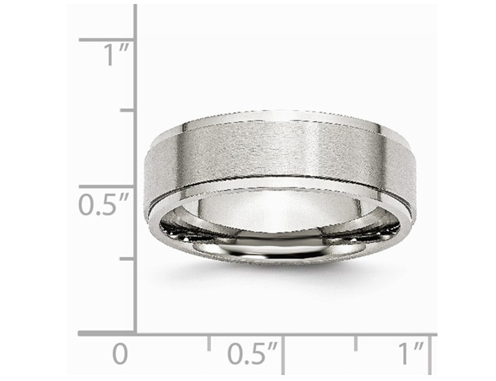 Gem And Harmony Mens Chisel 7mm Stainless Steel Comfort Fit Ridged Wedding Band Ring with Ridge