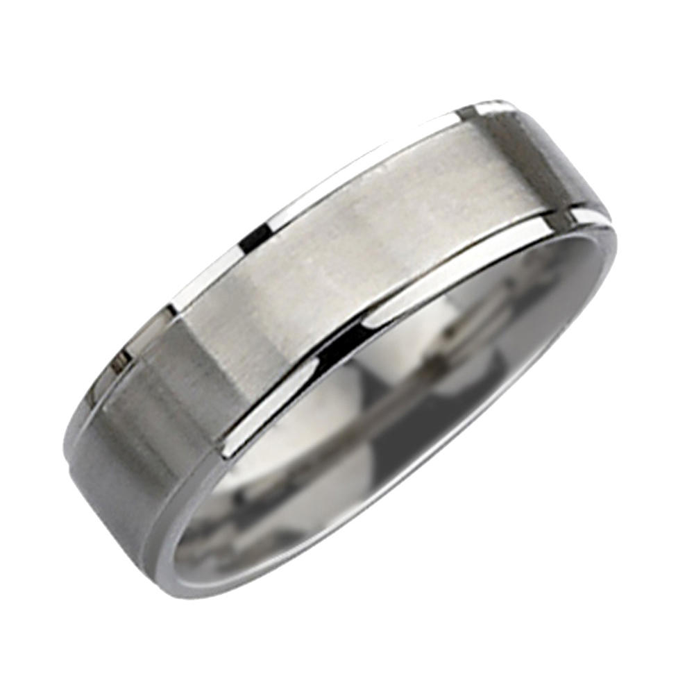 Gem And Harmony Mens Chisel 7mm Stainless Steel Comfort Fit Ridged Wedding Band Ring with Ridge