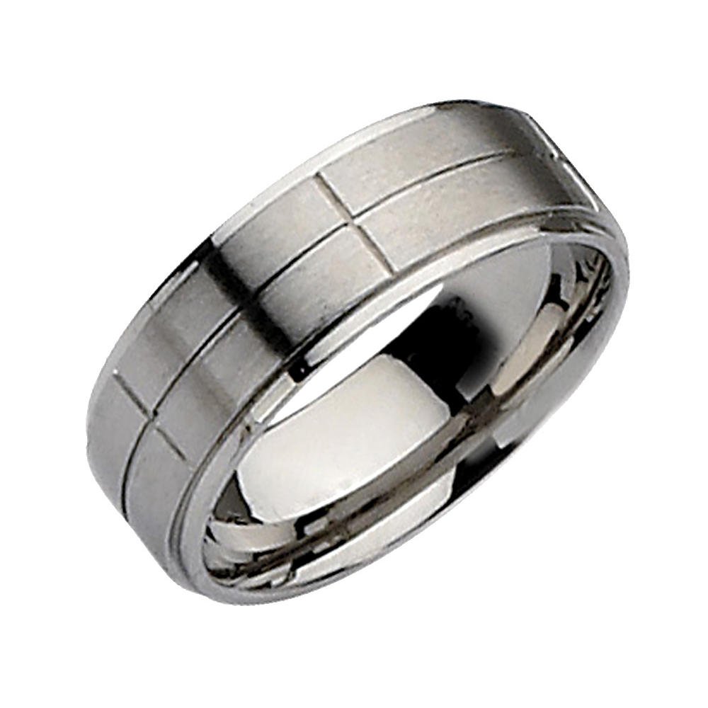 Gem And Harmony Mens Chisel 8mm Satin Stainless Steel Comfort Fit Grooved Brushed Wedding Band Ring