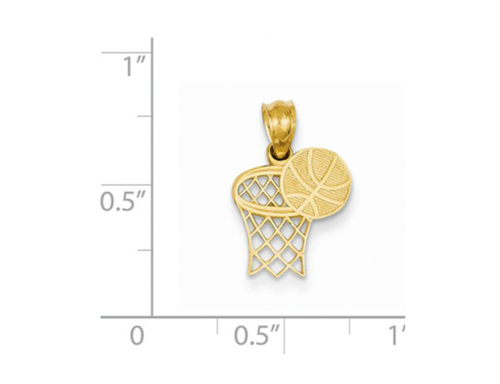 Gem And Harmony 14K Yellow Gold Basketball & Hoop Pendant Necklace with Chain