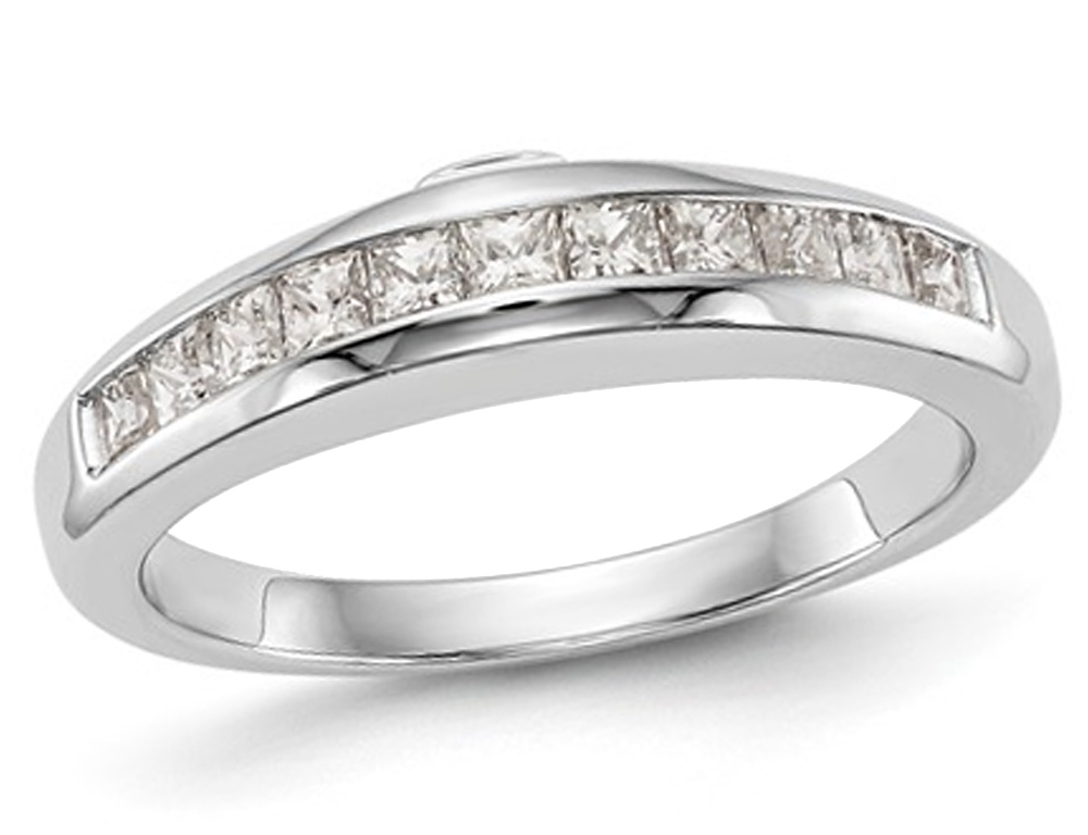 Gem And Harmony 7/10 Carat (ctw H-I, I2-I3) Princess Cut Diamond Wedding Band Ring in 14K White Gold