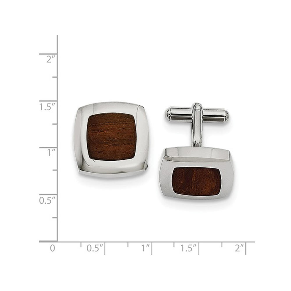 Gem And Harmony Mens Stainless Steel Wood Inlay Cuff Links