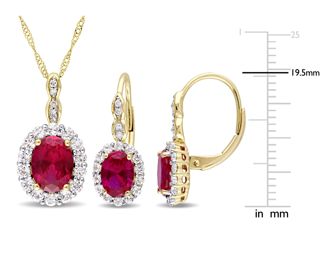 Gem And Harmony 4 50 Carat Ctw Lab Created Ruby Earrings And Pendant Necklace Set In 14k Yellow Gold