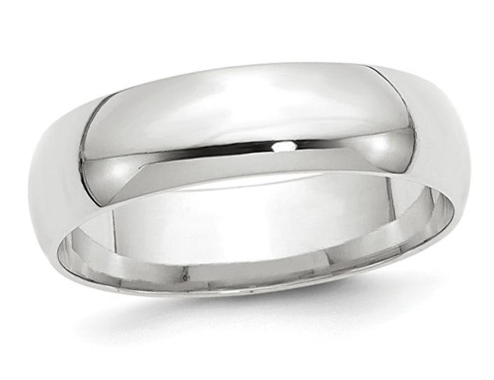 Gem And Harmony Mens or Ladies 10K White Gold 6mm Comfort Fit Wedding Band Ring