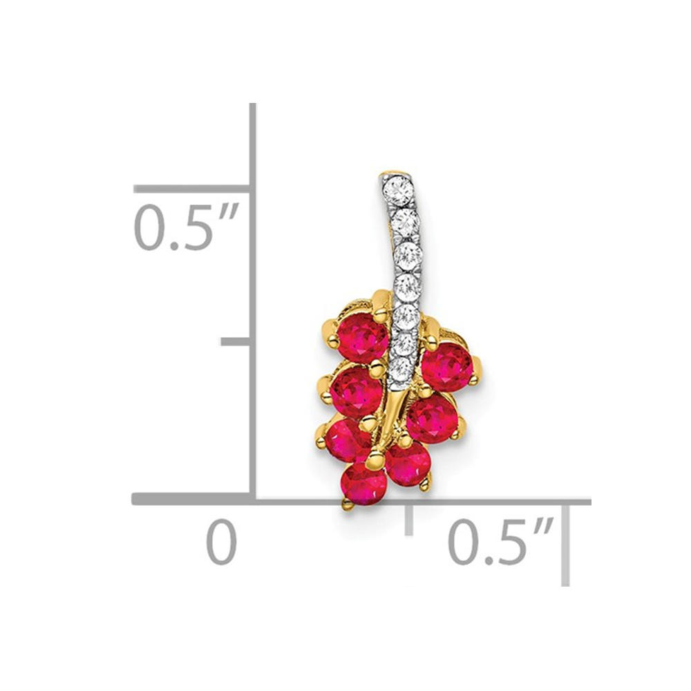 Gem And Harmony 3/10 Carat (ctw) Natural Ruby Vine Leaf Charm Pendant Necklace in 14K Yellow Gold with Accent Diamonds and Chain