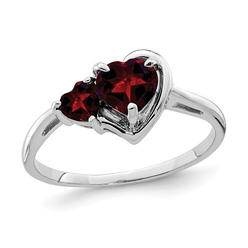 Gem And Harmony 14K White Gold Natural Red Garnet Heart Promise Ring 1.10 Carat (ctw)