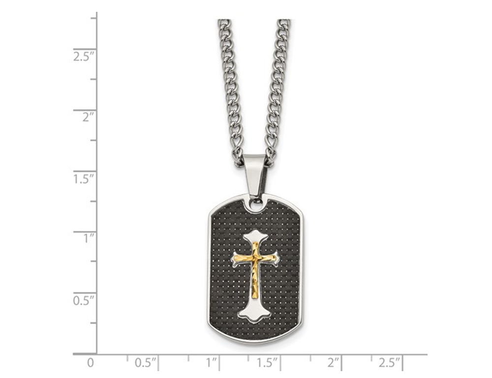 Gem And Harmony Mens Black Carbon Fiber Dog Tag Cross Pendant Necklace In Stainless Steel With Chain - Mens Stainless Steel Dog Tag With Cross Pendant Gem And Harmony Mens Black Carbon Fiber Dog Tag Cross Pendant Necklace In Stainless Steel With Chain - Mens Stainless Steel Dog Tag With Cross Pendant