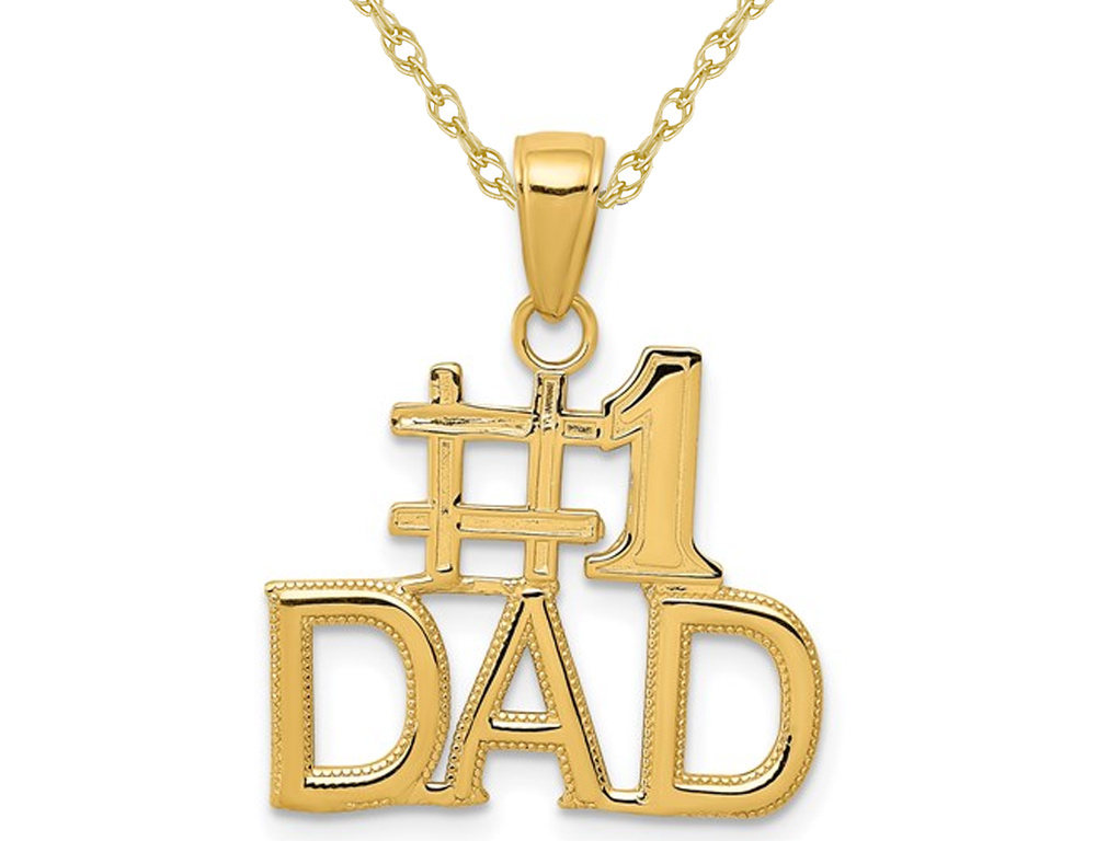 Gem And Harmony 14K Yellow Gold  #1 DAD Charm Pendant Necklace with Chain