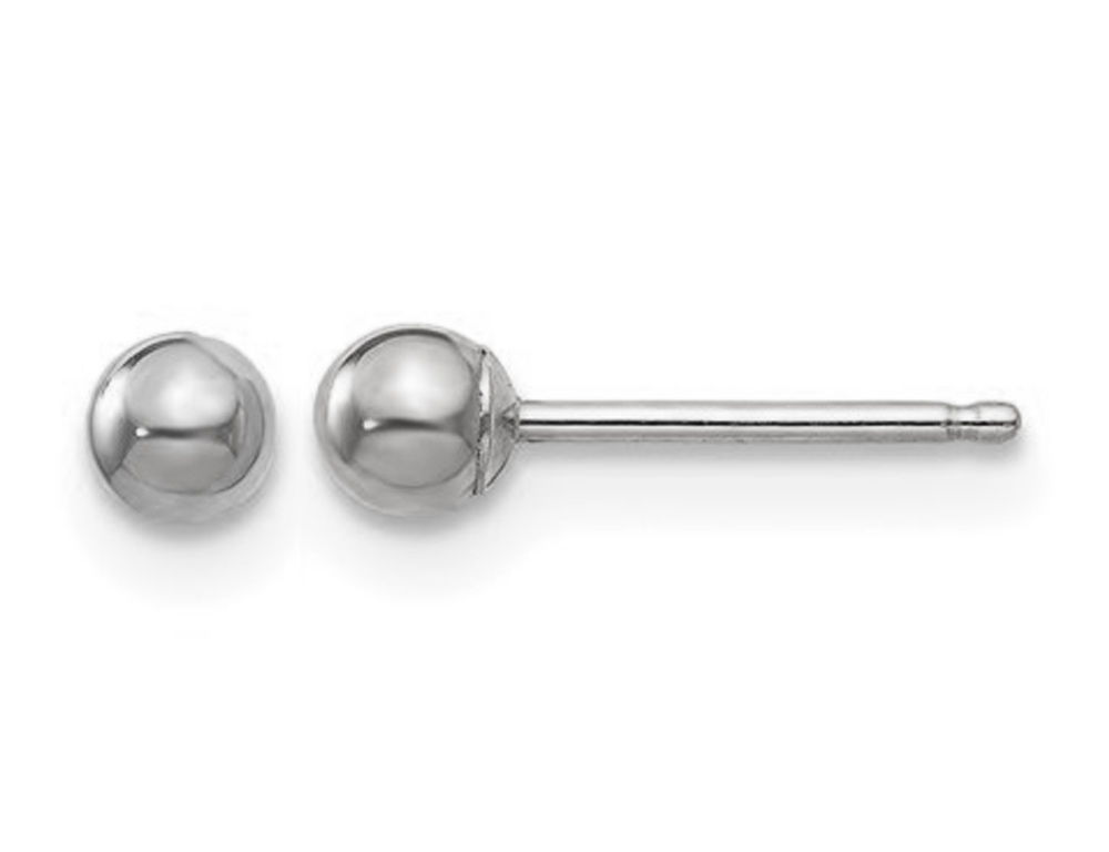 Gem And Harmony 14K White Gold Small Button Ball 3mm Post Earrings