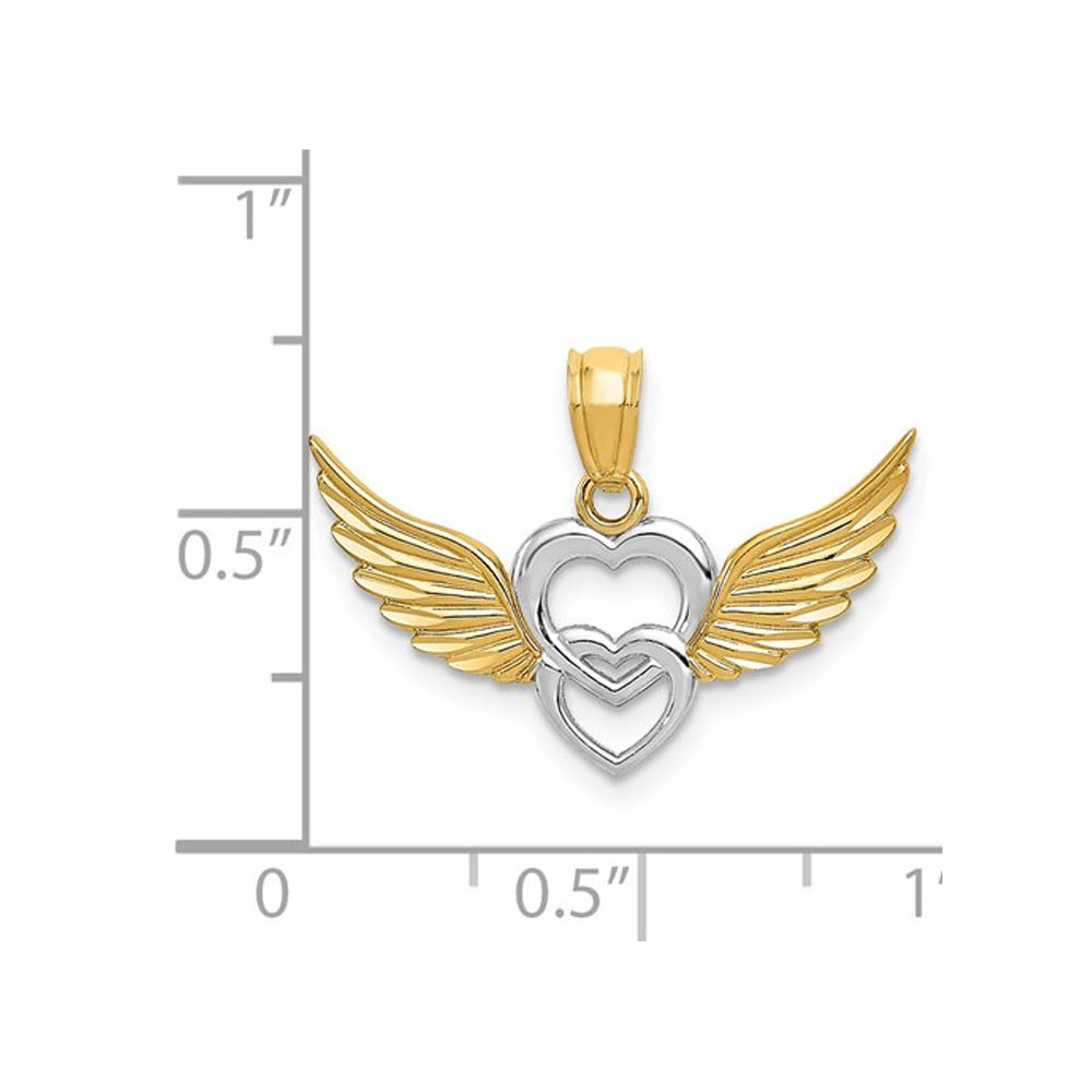 Gem And Harmony 14K Yellow and White Gold Heart with Wings Charm Pendant Necklace with Chain