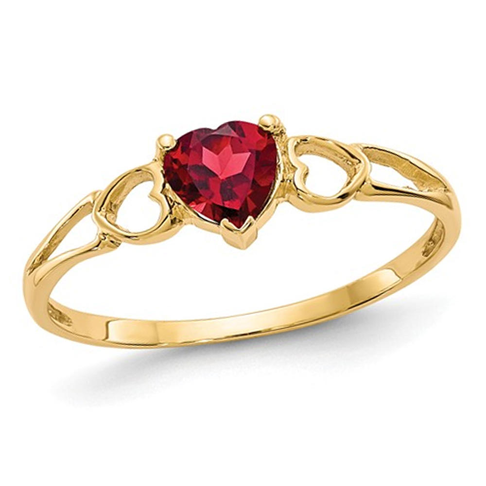 Gem And Harmony 10K Yellow Gold Natural Red Garnet Heart Promise Ring 1/2 Carat (ctw)