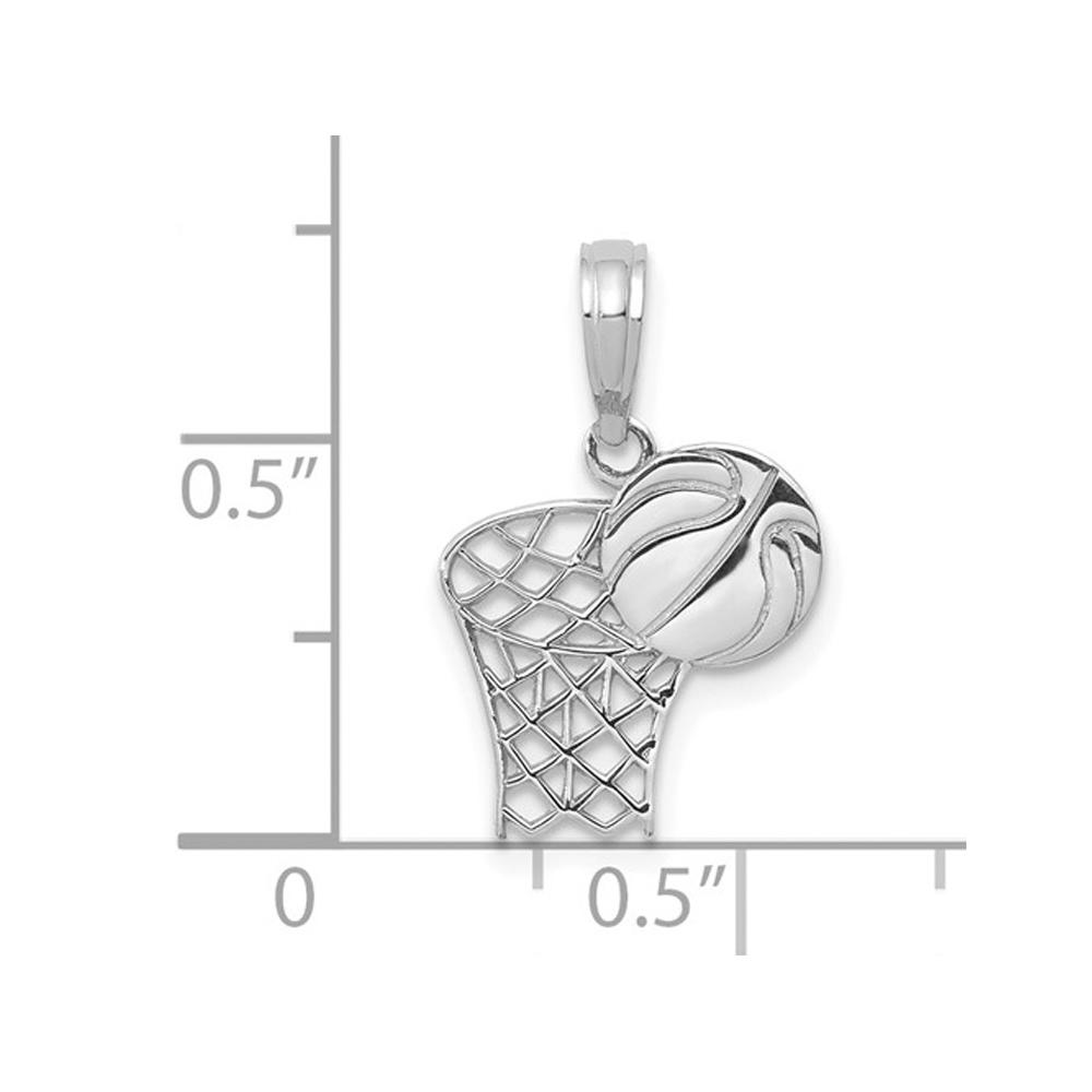 Gem And Harmony 10K White Gold Basketball & Hoop Pendant Necklace Charm with Chain