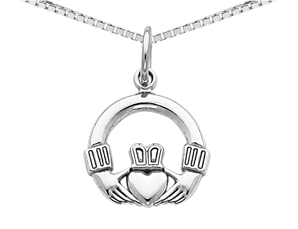 Gem And Harmony Claddagh Celtic Pendant Necklace in 14K White Gold with Chain