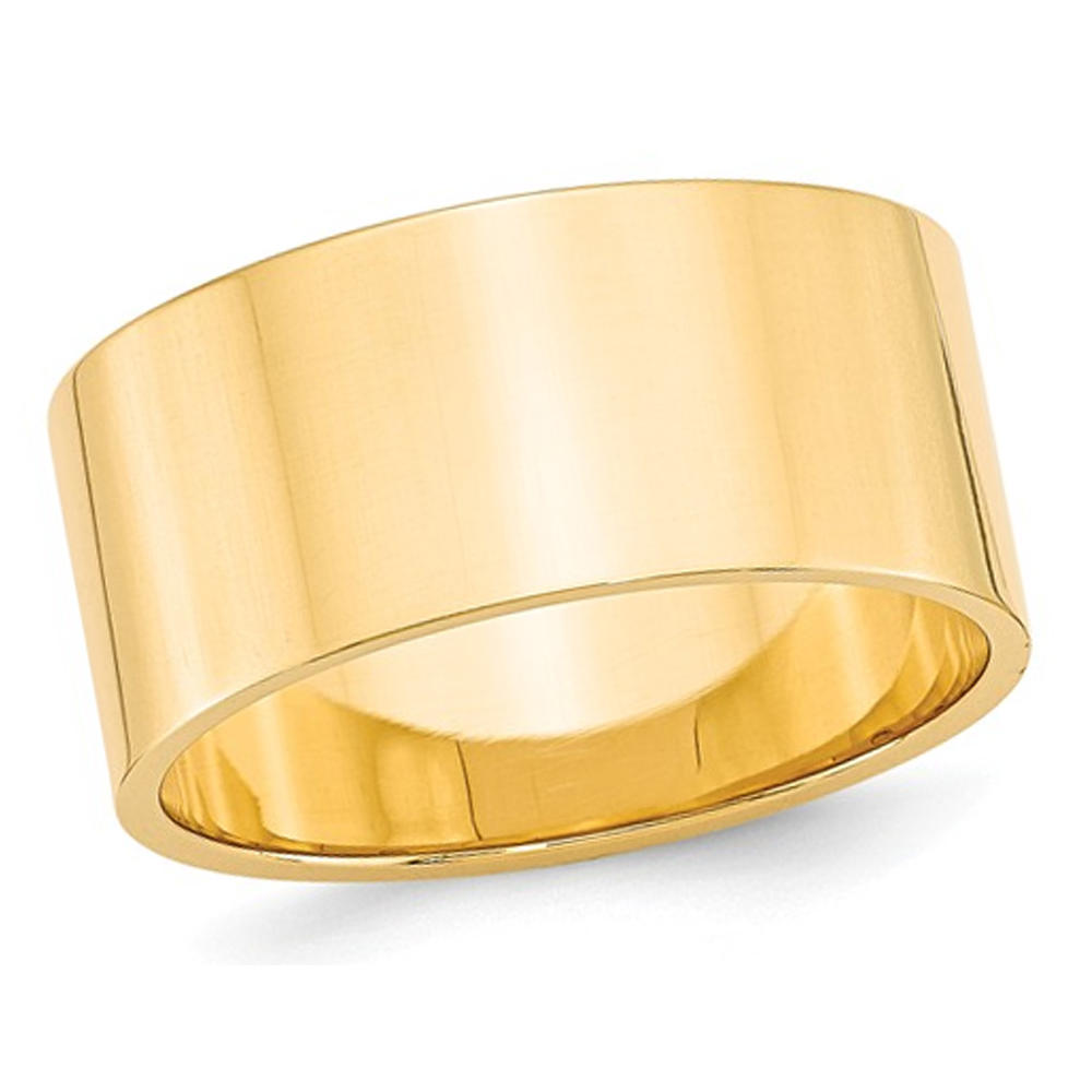 Gem And Harmony Mens 14K Yellow Gold 10mm Flat Wedding Band Ring
