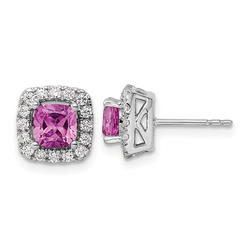Gem And Harmony 1.30 Carat (ctw) Lab-Created Pink Sapphire Earrings in 14K White Gold with Lab-Grown Diamonds