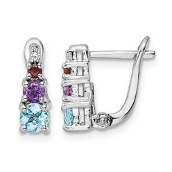 Gem And Harmony 4/5 Carat (ctw) Blue Topaz, Garnet and Amethyst Hinged Earrings in Sterling Silver