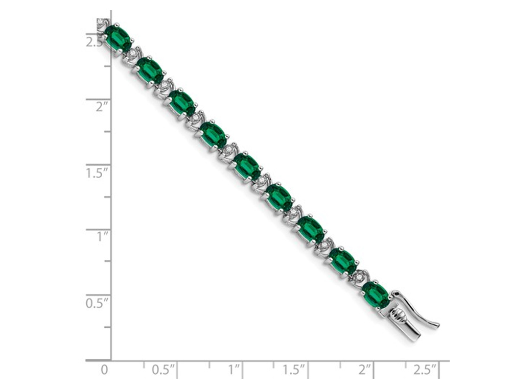Gem And Harmony 10.50 Carat (ctw) Lab Created Emerald Bracelet in 14K White Gold with Diamonds