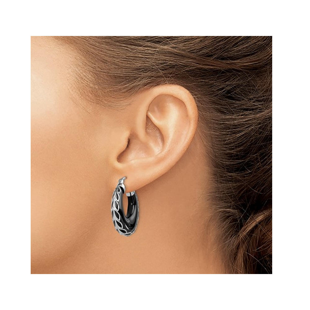 Gem And Harmony Black Onyx Hoop Earrings in Sterling Silver