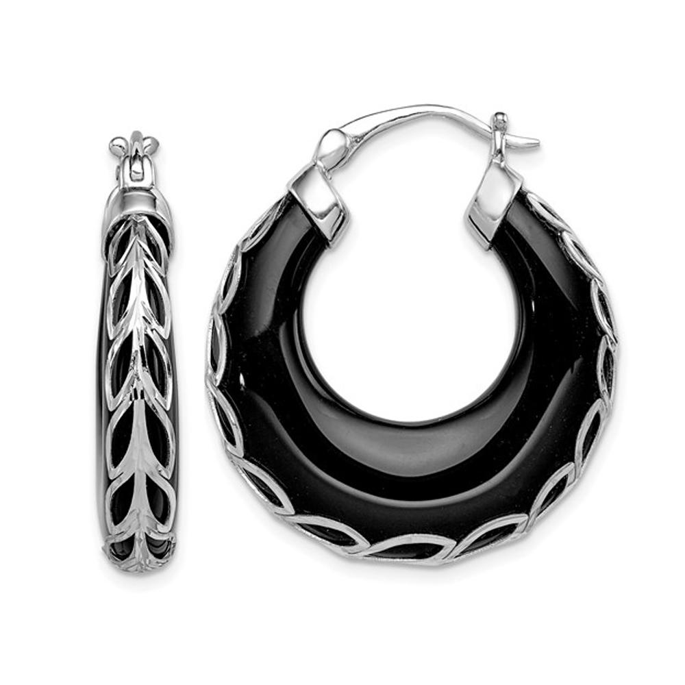 Gem And Harmony Black Onyx Hoop Earrings in Sterling Silver