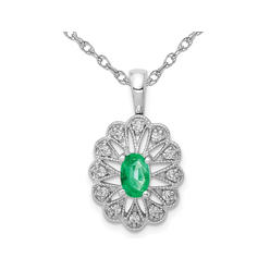 Gem And Harmony 1/3 Carat (ctw) Emerald Pendant Necklace in 14K White Gold with Diamonds and Chain