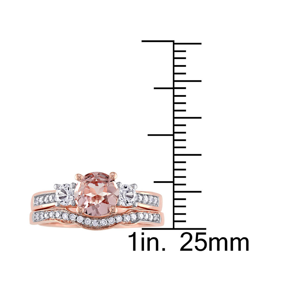 Gem And Harmony 4/5 Carat (ctw) Morganite and Lab-Created White Sapphire with Diamond Bridal Wedding Set Engagement Ring in 10K Pink Gold
