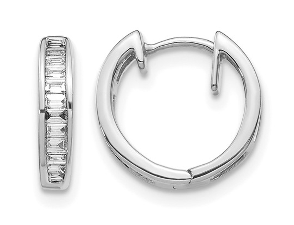 Gem And Harmony 1/5 Carat (ctw) Baguette Diamond Hoop Earrings in 10K White Gold