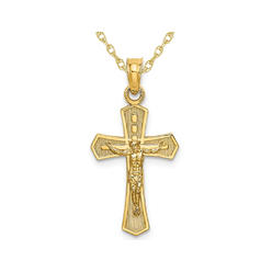 Gem And Harmony 14K Yellow Gold Crucifix Cross Pendant Necklace with Chain