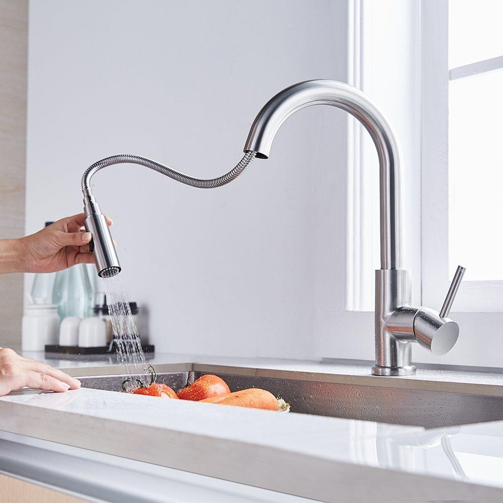Trywell T304 Solid Stainless Steel Pull-out Kitchen Faucet