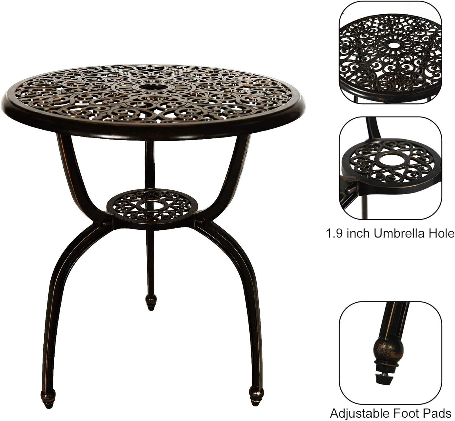 Prime Garden Pg S Bistro 10 Set 3 Piece Table Sets Outdoor With Umbrella Hole And Chairs Cast Aluminum Dark Bronze Bistro Set 3 Piece Table Sets, Outdoor Pub Table Set With Umbrella Hole