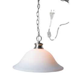 HomeConcept 16" Plug In Swag Milky White Glass Pendant Light with Chain, Polished Nickel Finish