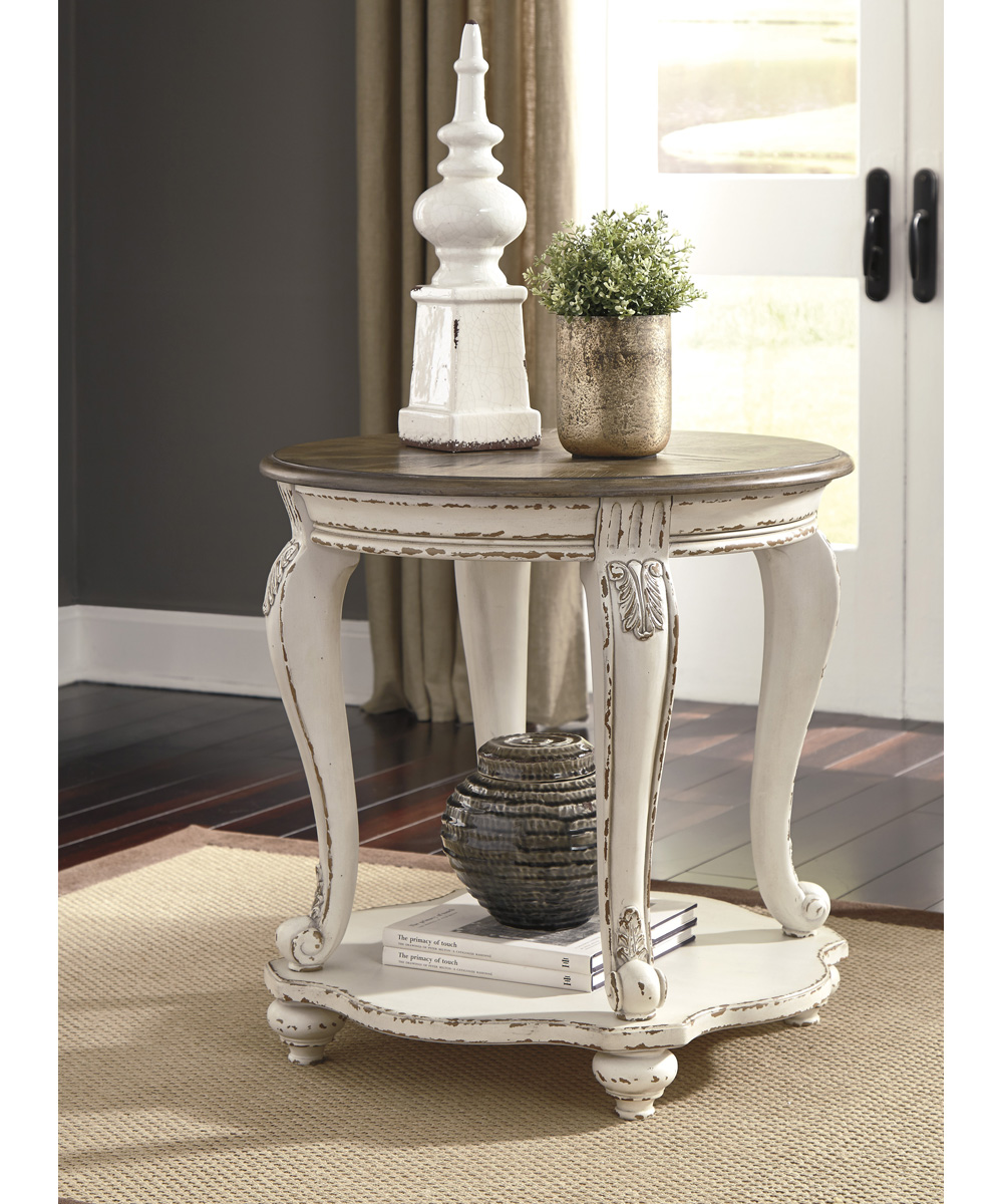 Signature Design by Ashley Realyn Round End Table White/Brown