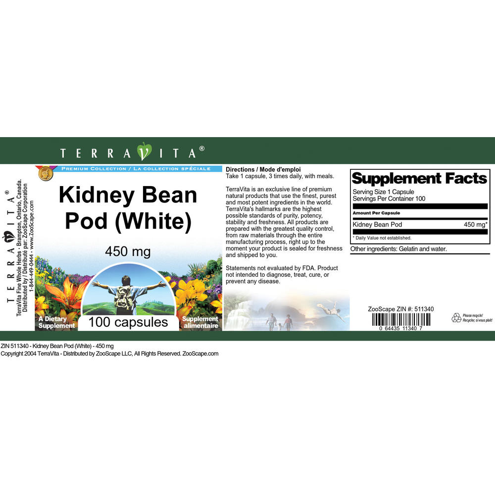TerraVita Kidney Bean Pod (White) - 450 mg (100 capsules, ZIN: 511340)