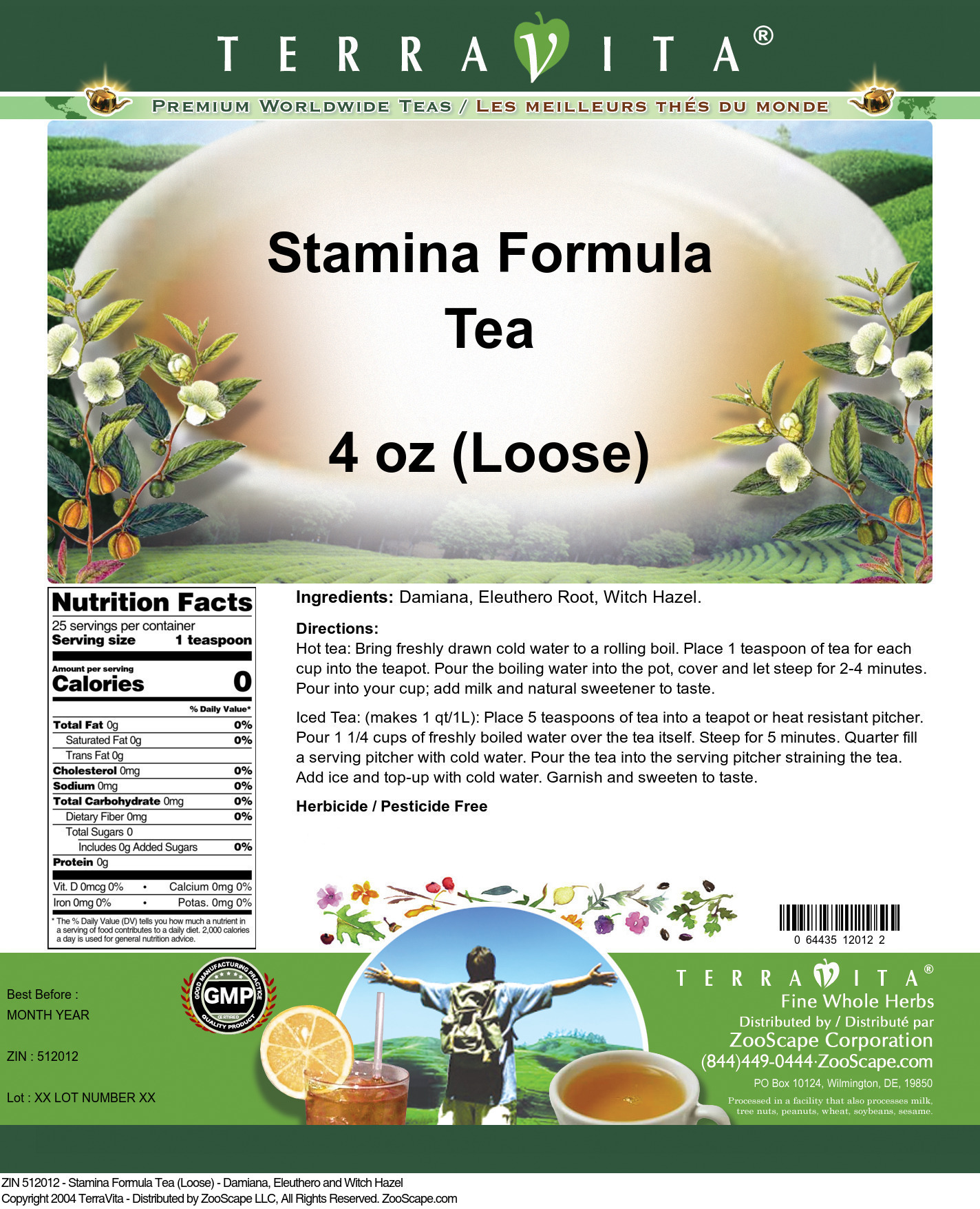 TerraVita Stamina Formula Tea (Loose) - Damiana, Eleuthero and Witch Hazel (4 oz, ZIN: 512012)