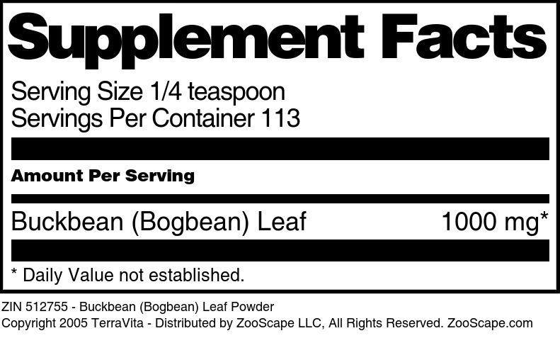 TerraVita Buckbean (Bogbean) Leaf Powder (4 oz, ZIN: 512755)
