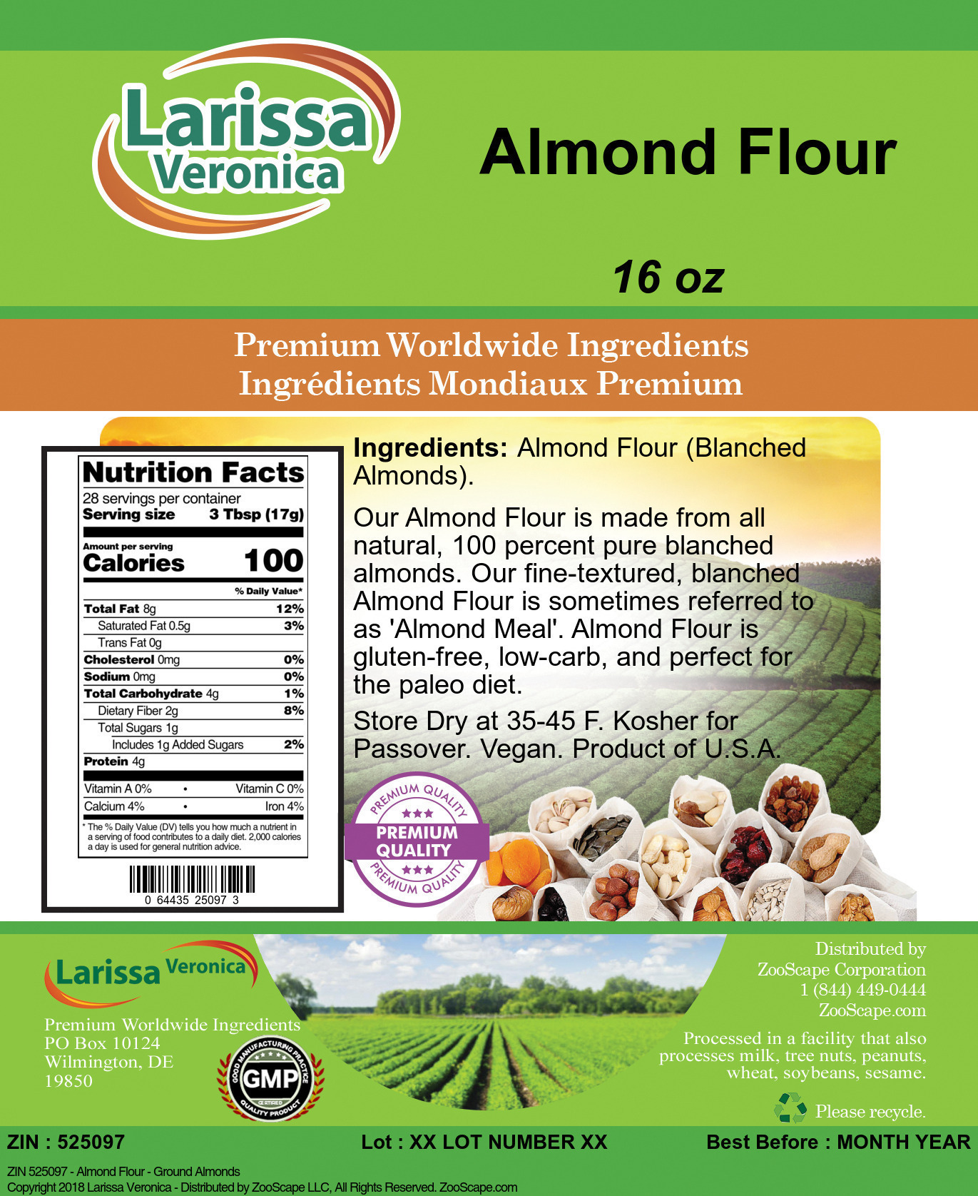 Larissa Veronica Almond Flour - Ground Almonds (16 oz, ZIN: 525097)