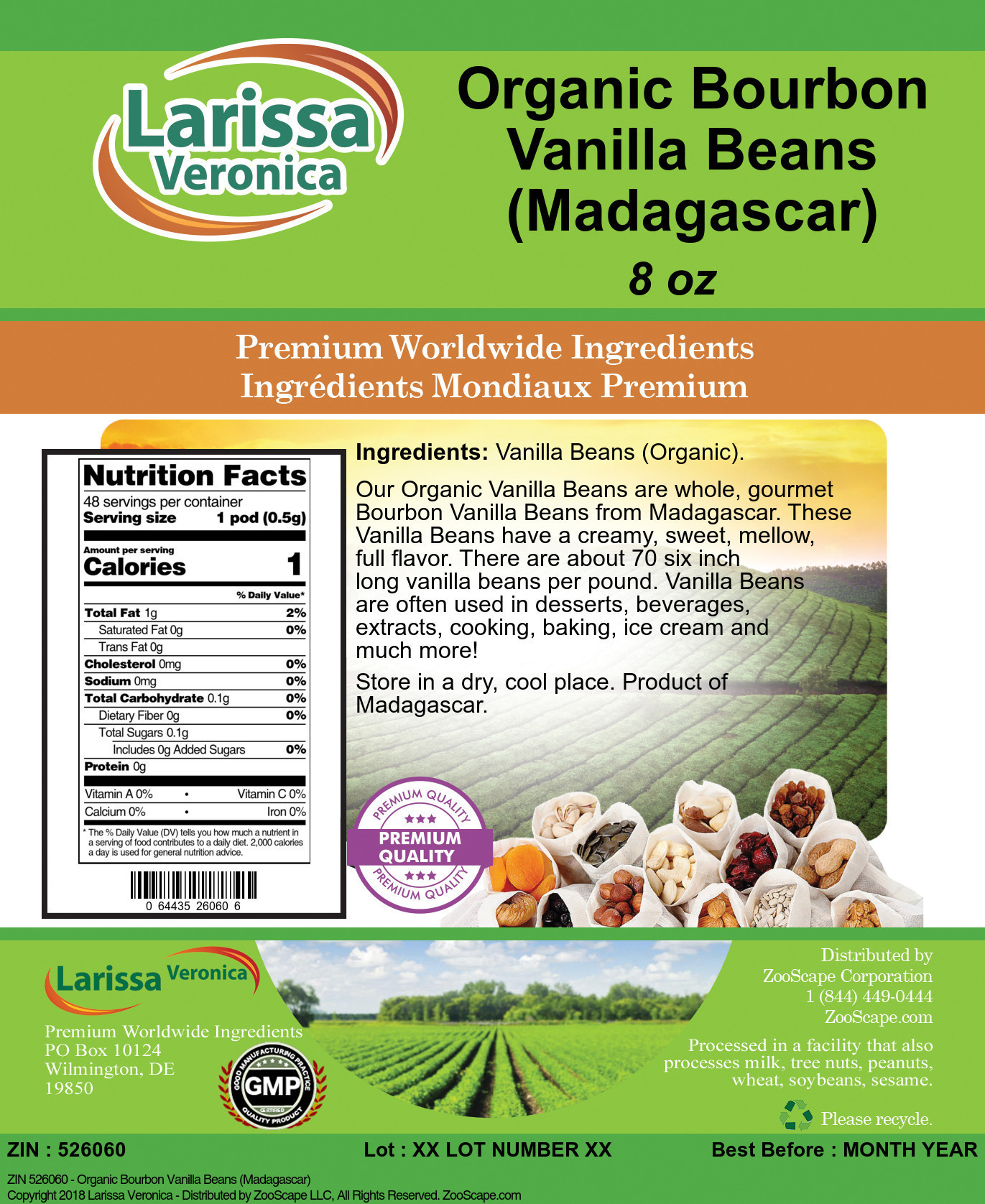 Larissa Veronica Organic Bourbon Vanilla Beans (Madagascar) (8 oz, ZIN: 526060)