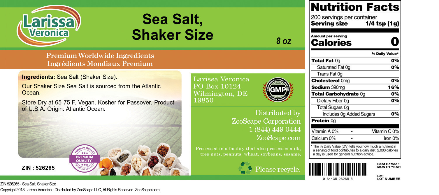 Larissa Veronica Sea Salt, Shaker Size (8 oz, ZIN: 526265)