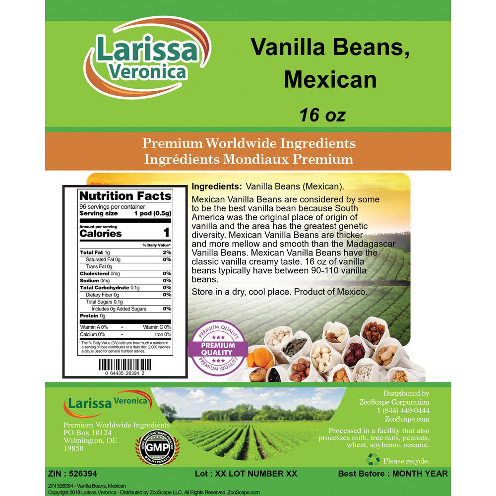 Larissa Veronica Vanilla Beans, Mexican (16 oz, ZIN: 526394)