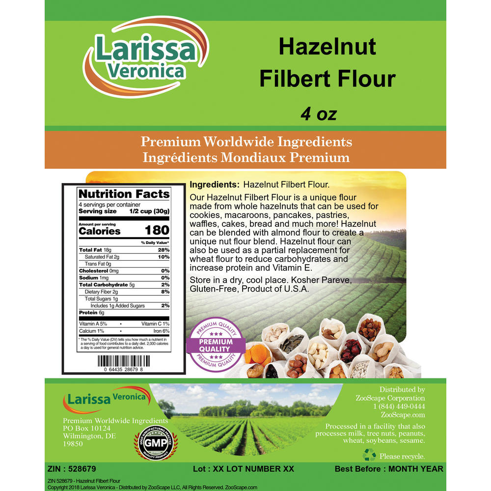 Larissa Veronica Hazelnut Filbert Flour (4 oz, ZIN: 528679)