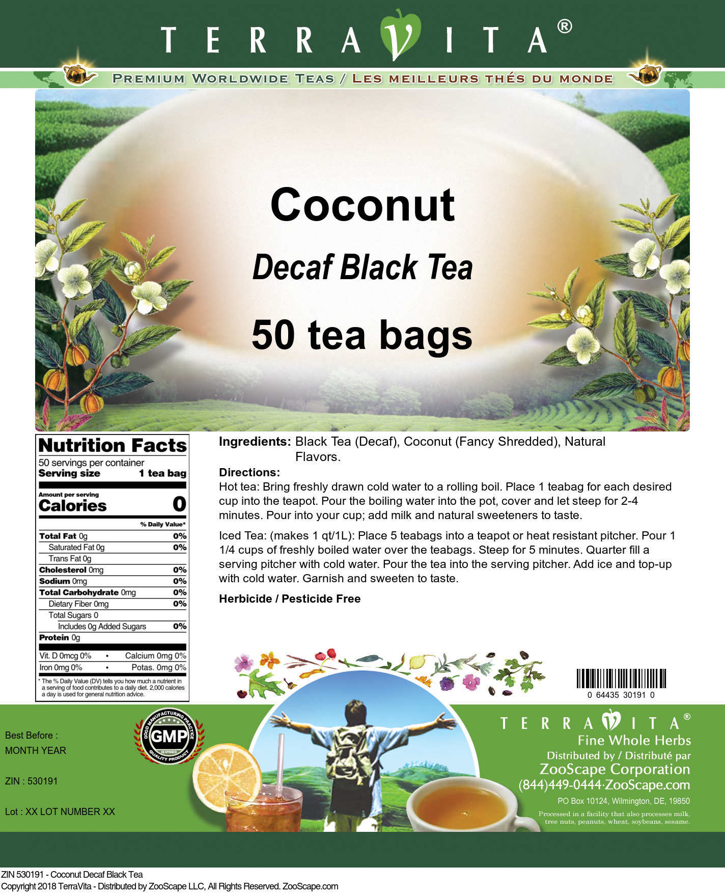 TerraVita Coconut Decaf Black Tea (50 tea bags, ZIN: 530191)