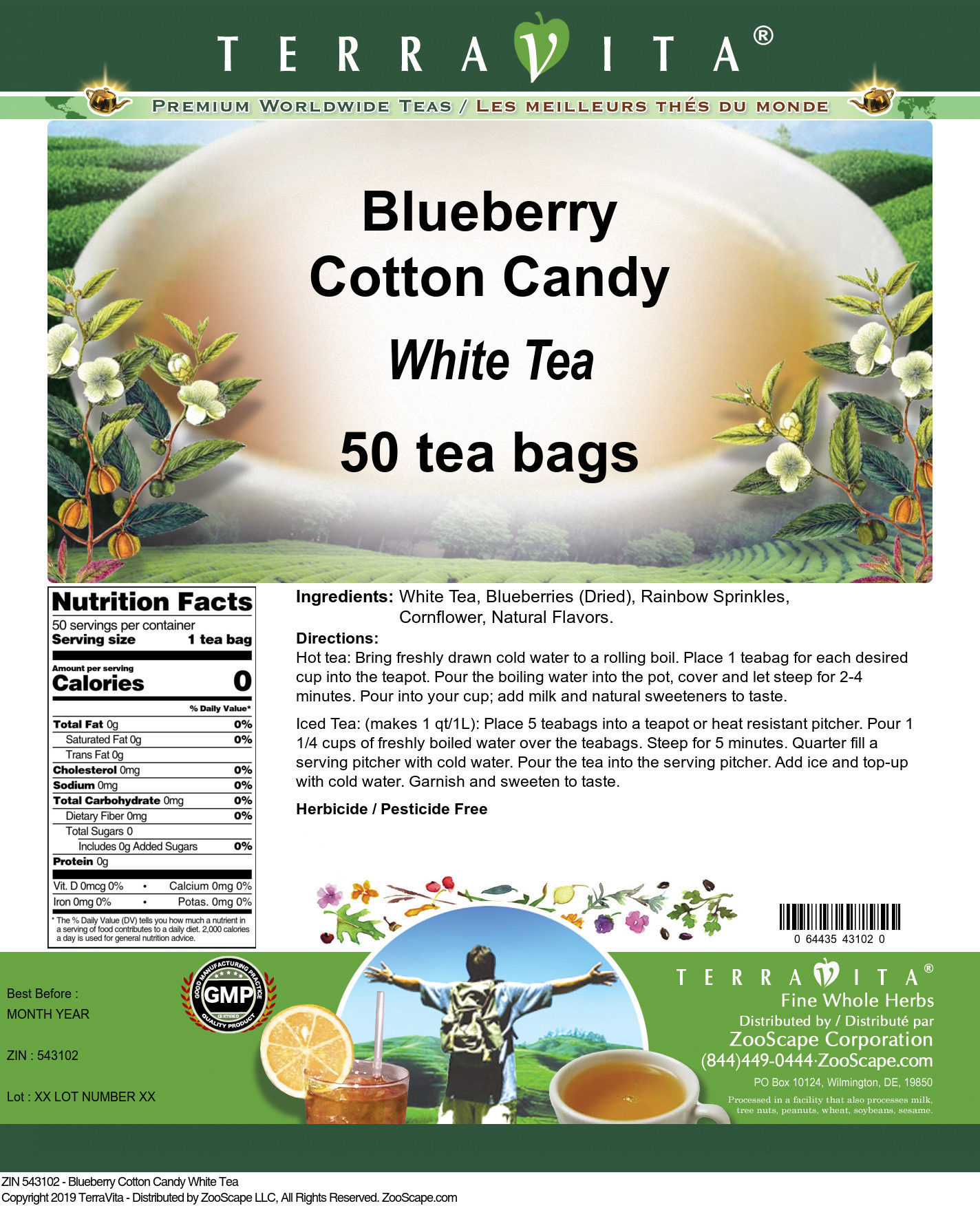 TerraVita Blueberry Cotton Candy White Tea (50 tea bags, ZIN: 543102)