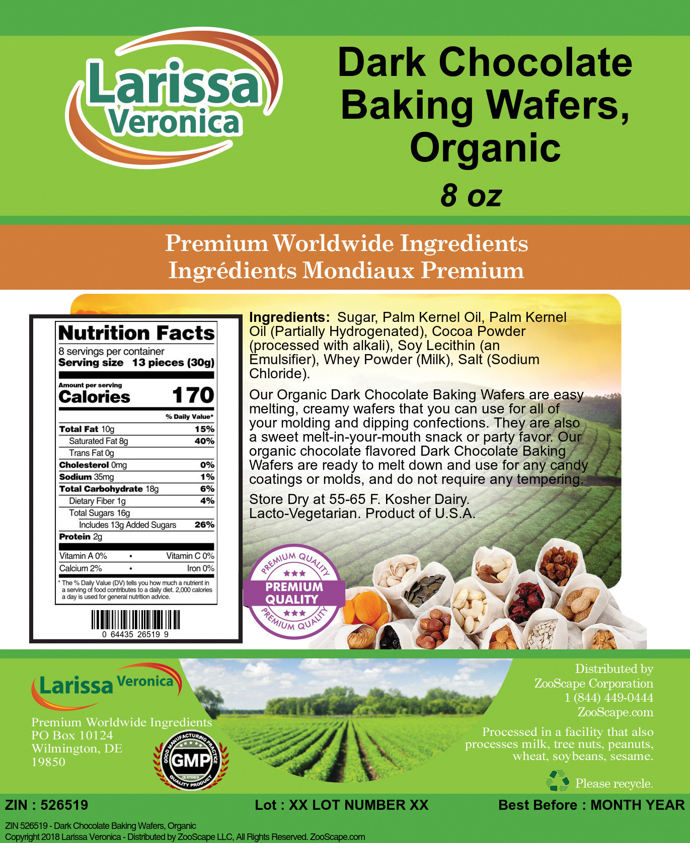 Larissa Veronica Dark Chocolate Baking Wafers, Organic (8 oz, ZIN: 526519)