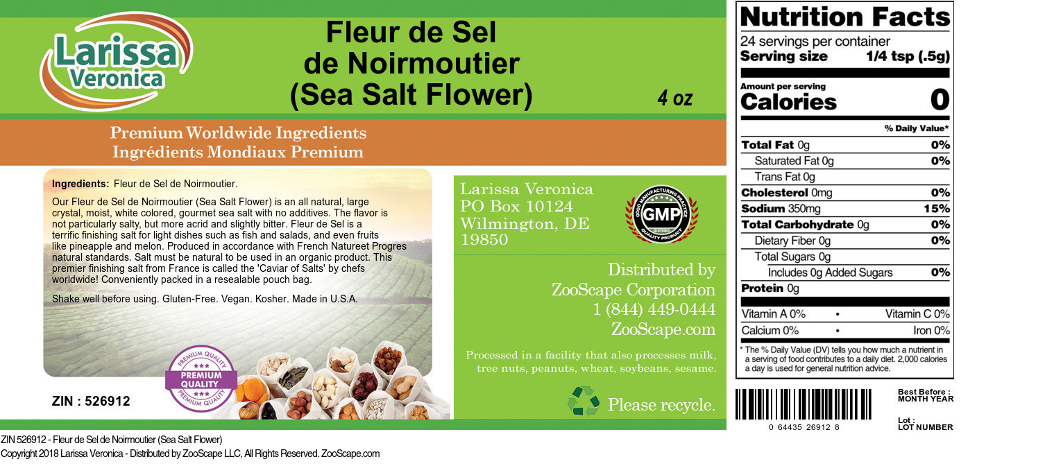 Larissa Veronica Fleur de Sel de Noirmoutier (Sea Salt Flower) (4 oz, ZIN: 526912)