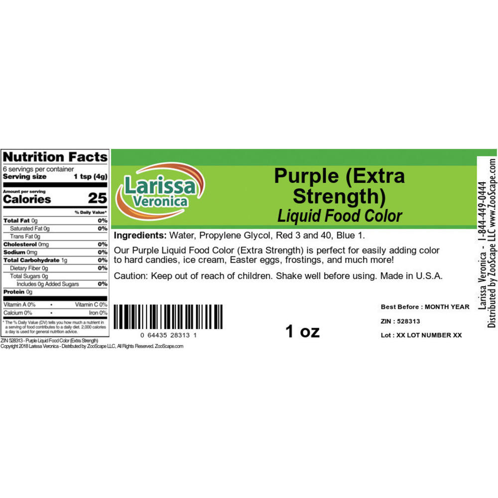 Larissa Veronica Purple Liquid Food Color (Extra Strength) (1 oz, ZIN: 528313)