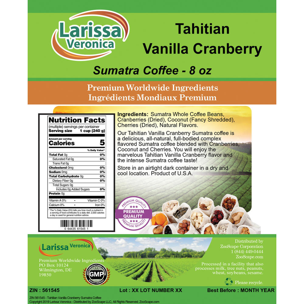 Larissa Veronica Tahitian Vanilla Cranberry Sumatra Coffee (8 oz, ZIN: 561545)