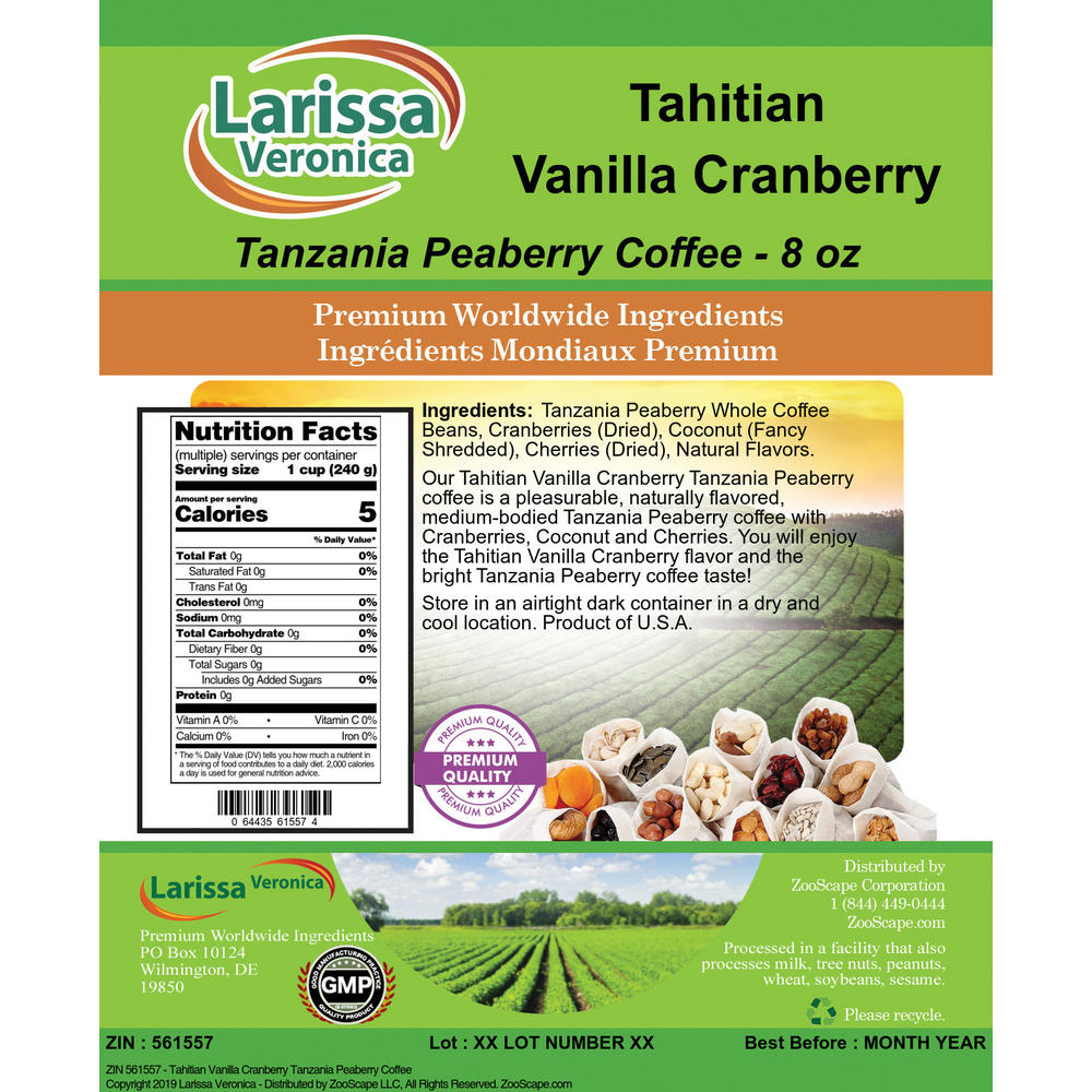 Larissa Veronica Tahitian Vanilla Cranberry Tanzania Peaberry Coffee (8 oz, ZIN: 561557)