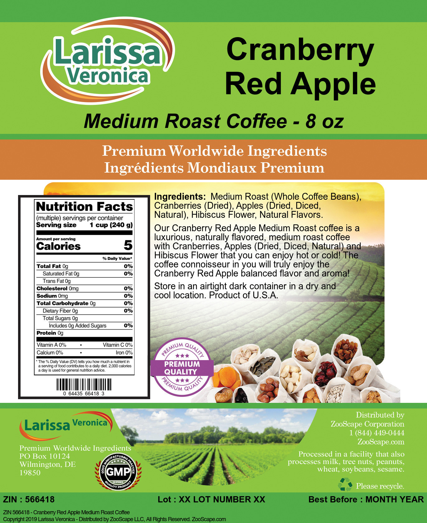 Larissa Veronica Cranberry Red Apple Medium Roast Coffee (8 oz, ZIN: 566418)