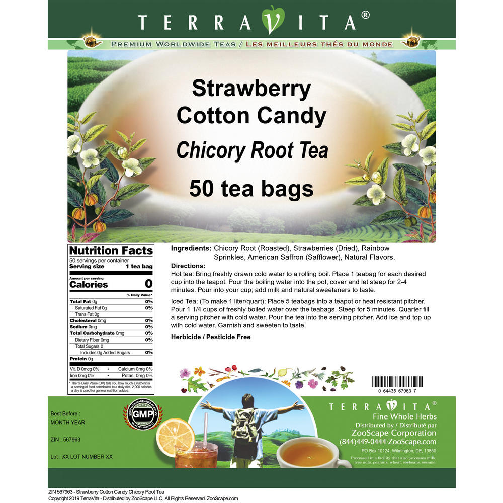 TerraVita Strawberry Cotton Candy Chicory Root Tea (50 tea bags, ZIN: 567963)